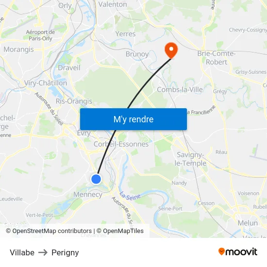 Villabe to Perigny map