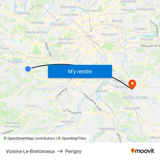 Voisins-Le-Bretonneux to Perigny map