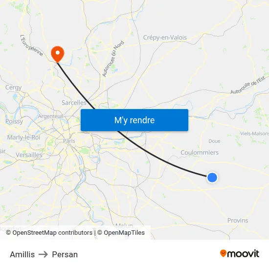 Amillis to Persan map