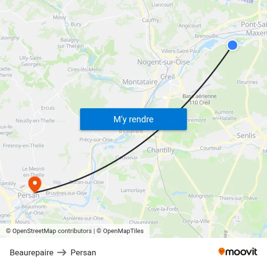 Beaurepaire to Persan map