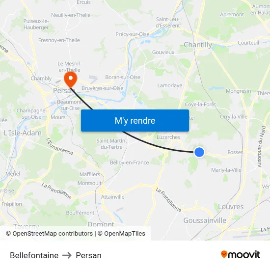 Bellefontaine to Persan map