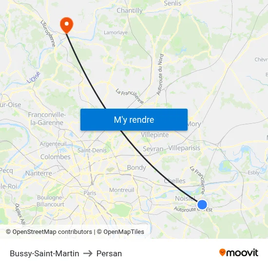 Bussy-Saint-Martin to Persan map