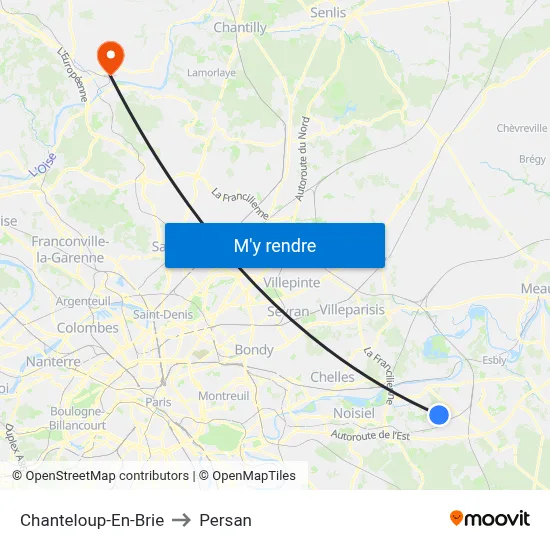 Chanteloup-En-Brie to Persan map