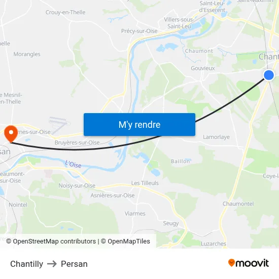 Chantilly to Persan map