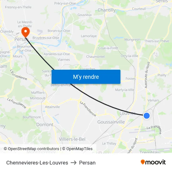 Chennevieres-Les-Louvres to Persan map