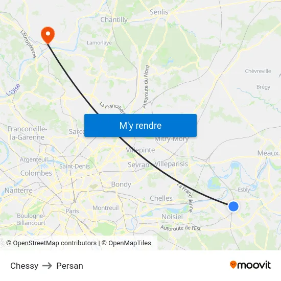 Chessy to Persan map
