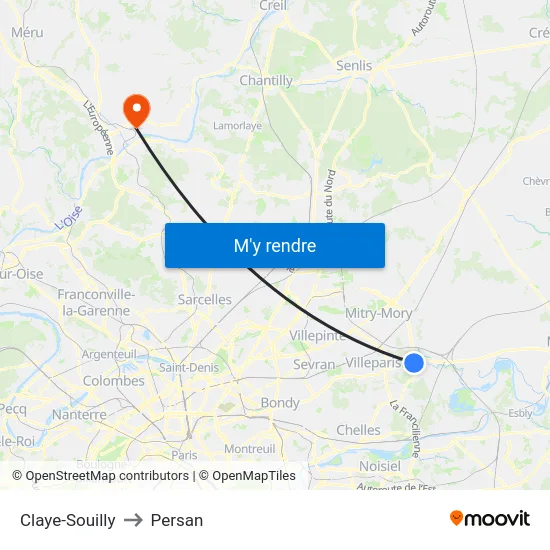 Claye-Souilly to Persan map