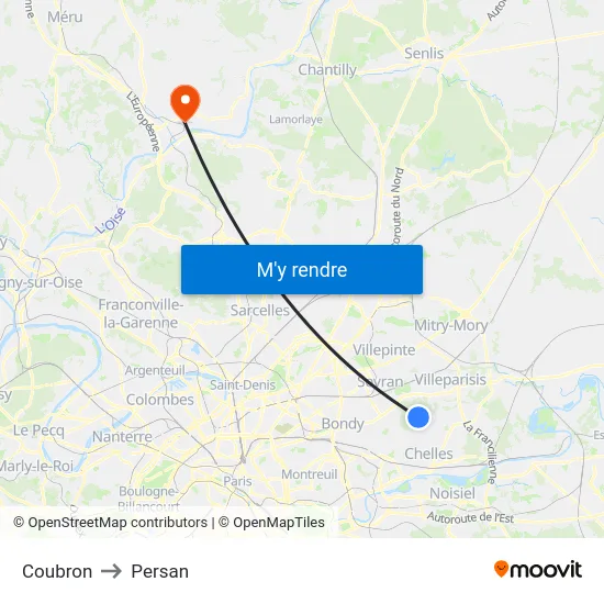 Coubron to Persan map
