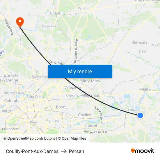 Couilly-Pont-Aux-Dames to Persan map