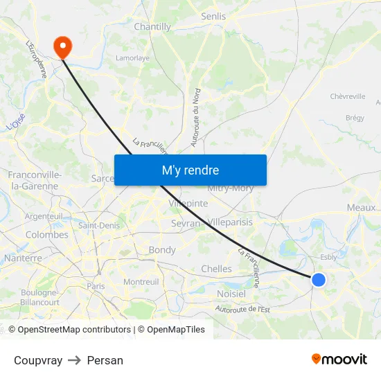 Coupvray to Persan map