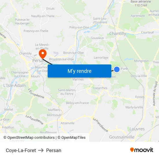 Coye-La-Foret to Persan map