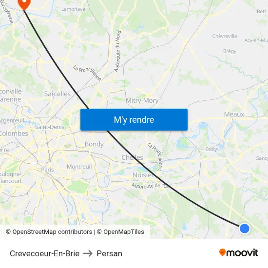 Crevecoeur-En-Brie to Persan map