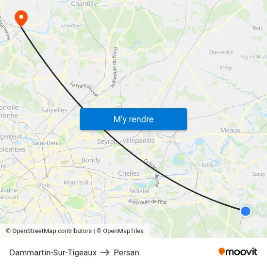 Dammartin-Sur-Tigeaux to Persan map