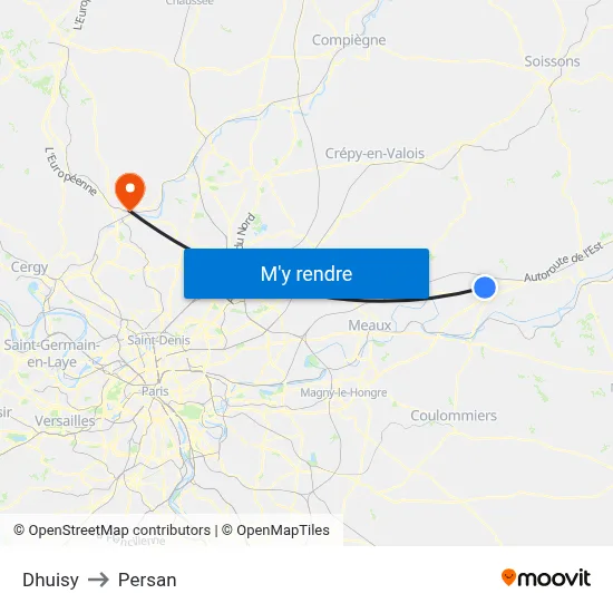 Dhuisy to Persan map