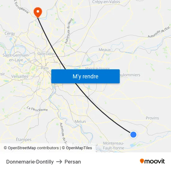 Donnemarie-Dontilly to Persan map