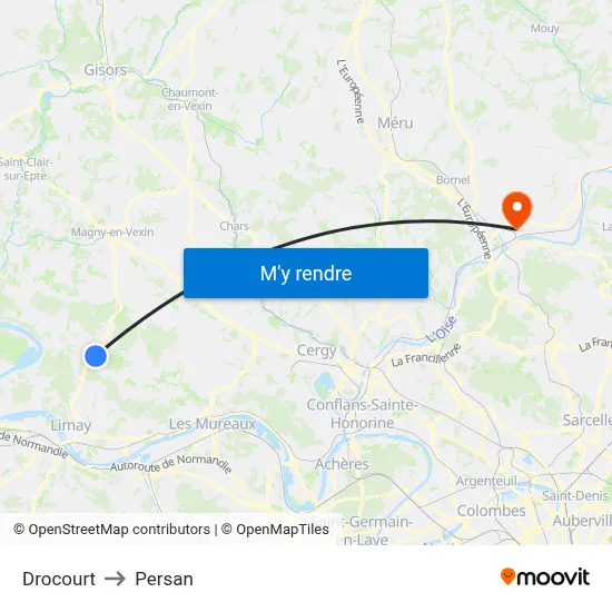 Drocourt to Persan map