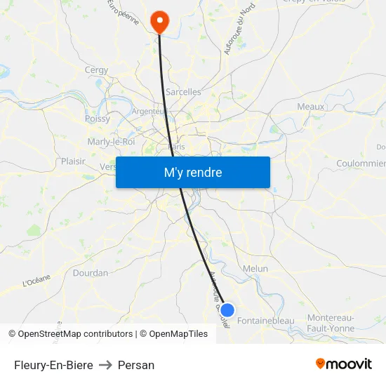 Fleury-En-Biere to Persan map