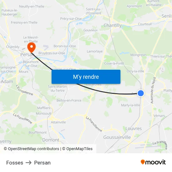 Fosses to Persan map