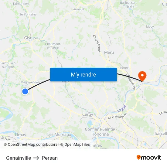 Genainville to Persan map