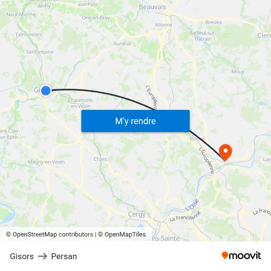 Gisors to Persan map