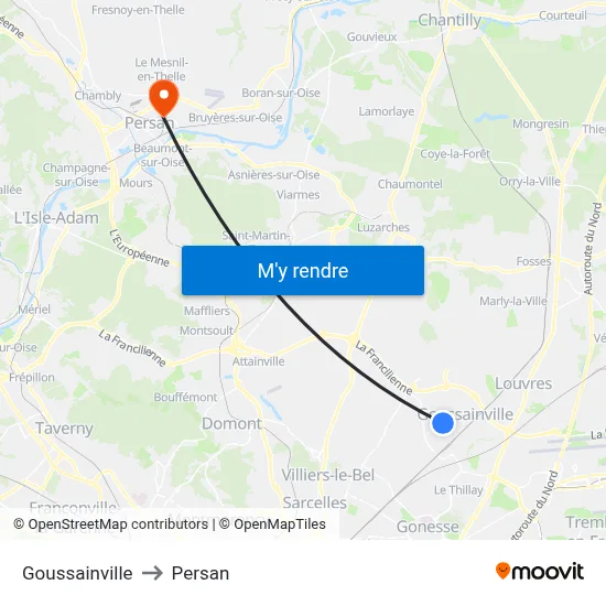 Goussainville to Persan map