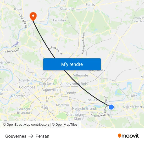 Gouvernes to Persan map