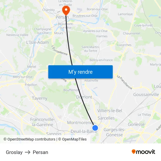 Groslay to Persan map