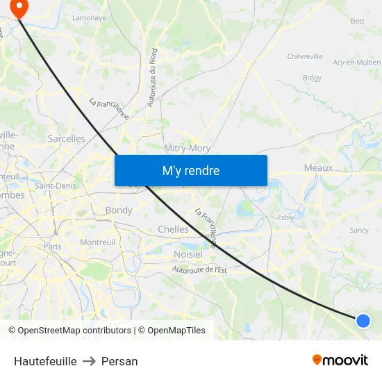 Hautefeuille to Persan map