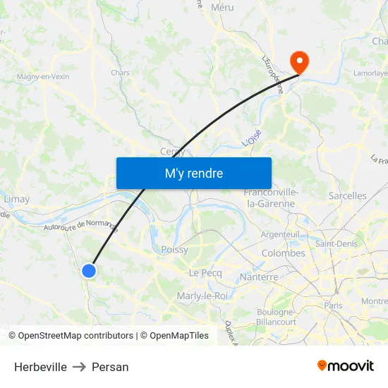 Herbeville to Persan map