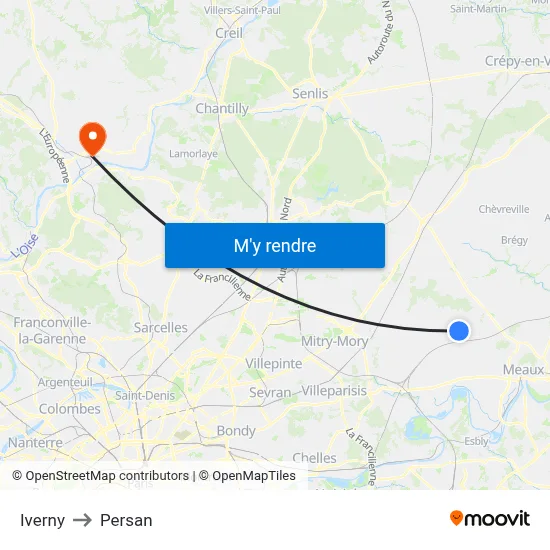 Iverny to Persan map