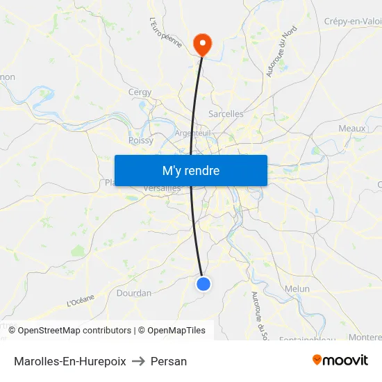 Marolles-En-Hurepoix to Persan map