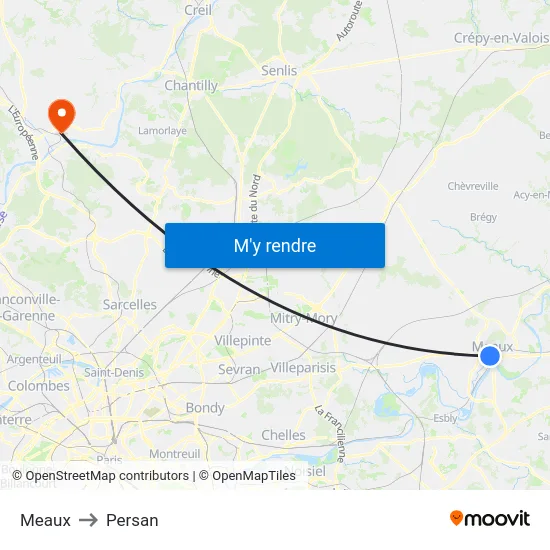 Meaux to Persan map