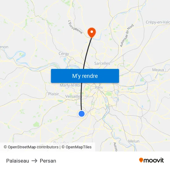 Palaiseau to Persan map