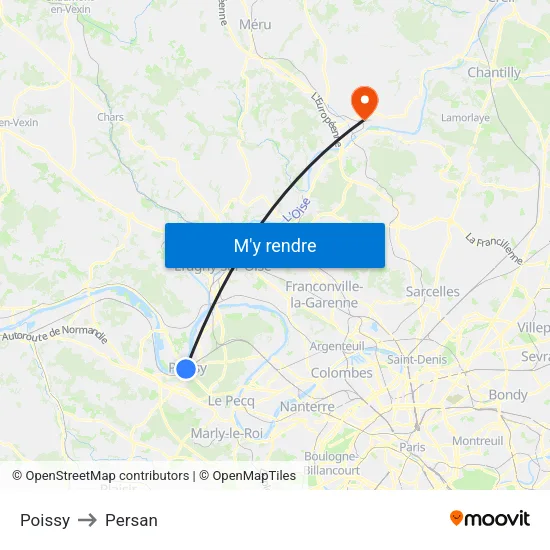 Poissy to Persan map