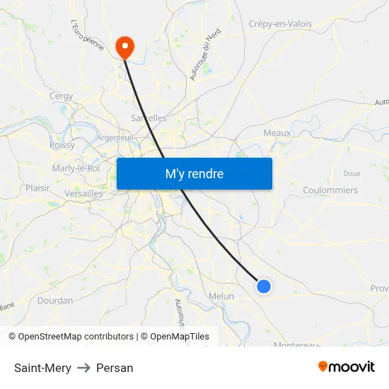 Saint-Mery to Persan map
