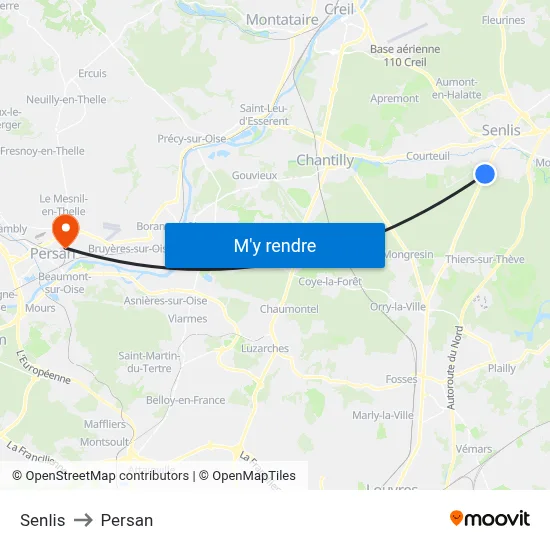 Senlis to Persan map