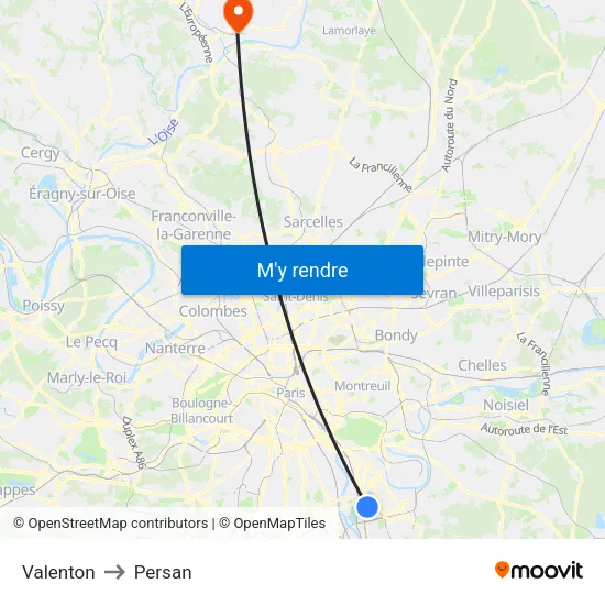 Valenton to Persan map