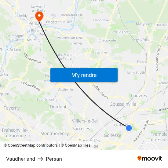Vaudherland to Persan map
