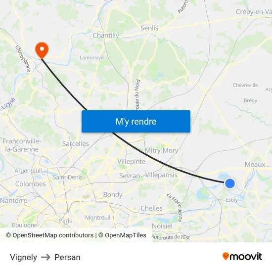 Vignely to Persan map