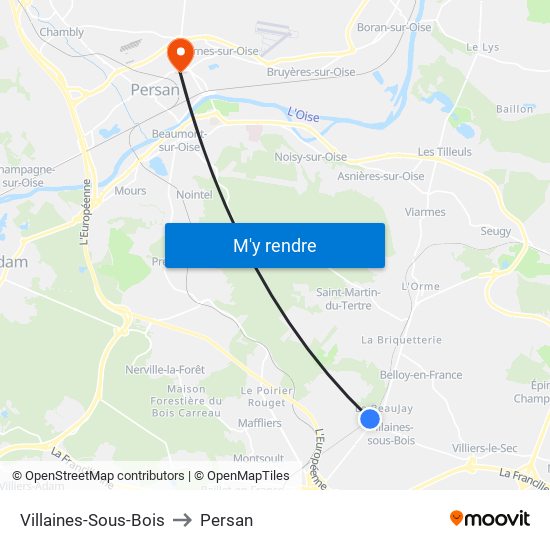 Villaines-Sous-Bois to Persan map