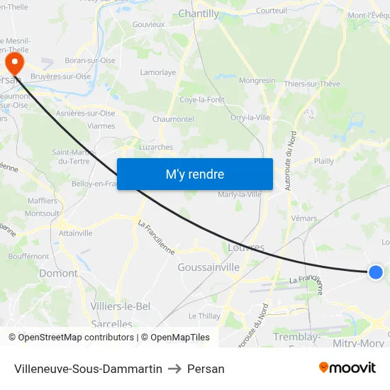 Villeneuve-Sous-Dammartin to Persan map