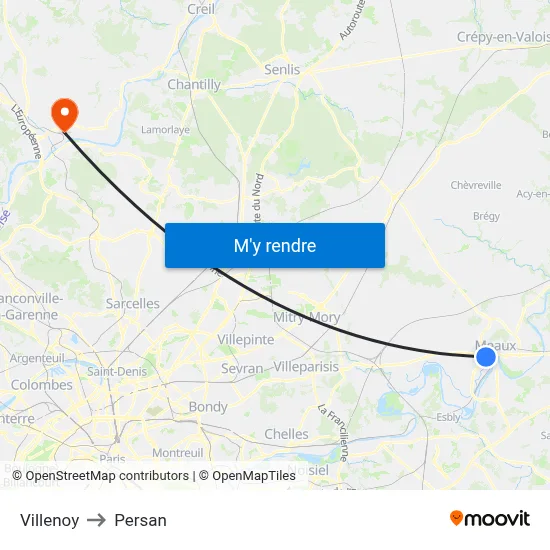 Villenoy to Persan map