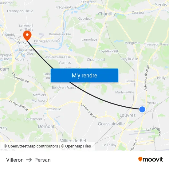 Villeron to Persan map