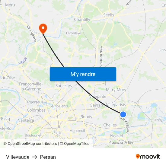 Villevaude to Persan map