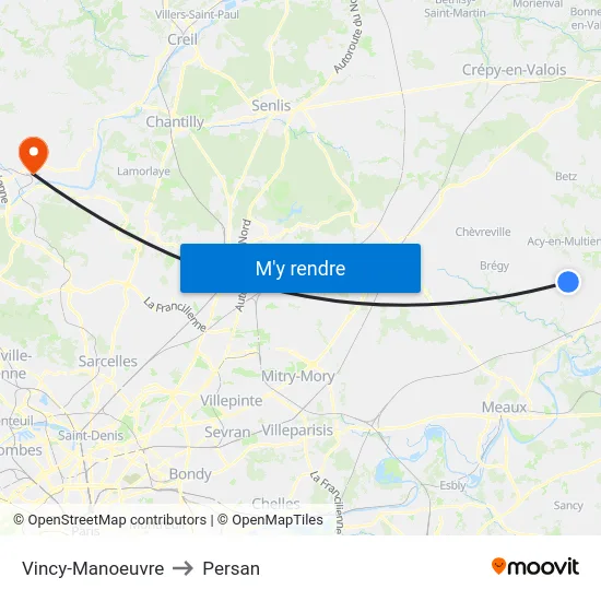 Vincy-Manoeuvre to Persan map