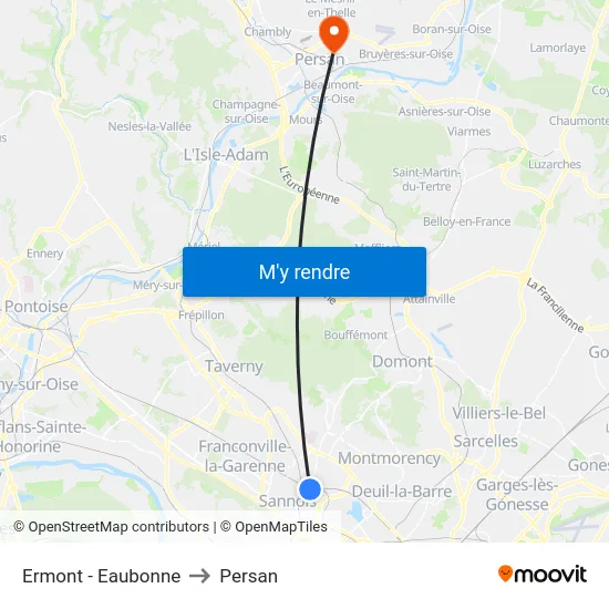 Ermont - Eaubonne to Persan map