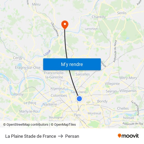 La Plaine Stade de France to Persan map