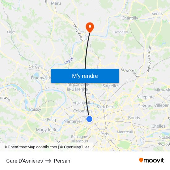 Gare D'Asnieres to Persan map