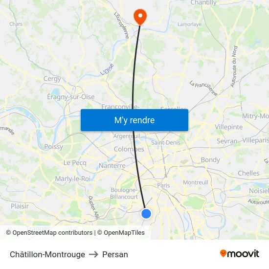 Châtillon-Montrouge to Persan map
