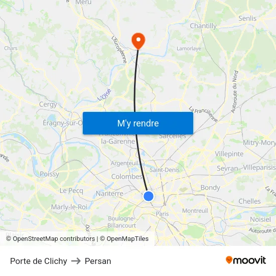 Porte de Clichy to Persan map